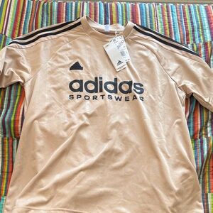 Adidas Beige Long Sleeve Sportswear Shirt large polyester jersey nwt